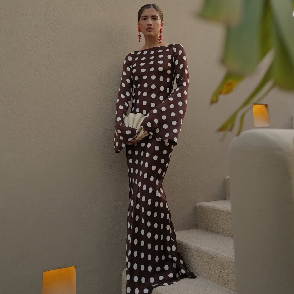 HEMANT & NANDITA Brown and White Polka Dot Dress size Small